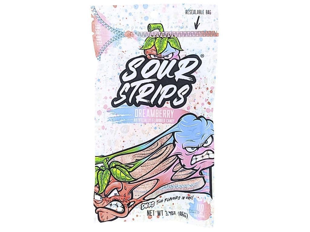 Sour Strips Duos Dreamberry Cotton Candy and Strawberry Dual Flavour Gummy Belts 96g Gummies