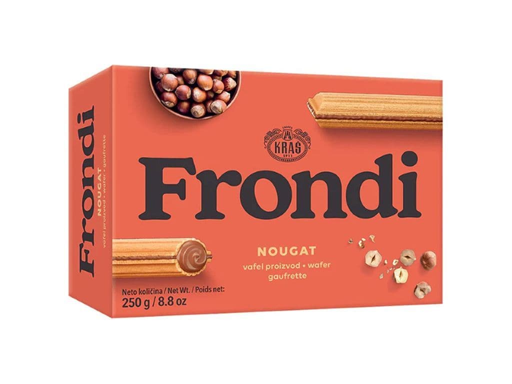 Kras Frondi Nougat Hazelnut Cream Filled Wafer Sticks 250g Croatian Balkan Biscuits