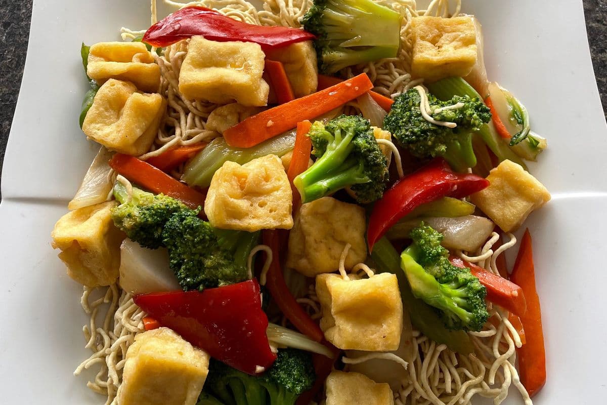 45. Stir Fried Assorted Vegetables with Tofu on Crispy or Steamed Noodles