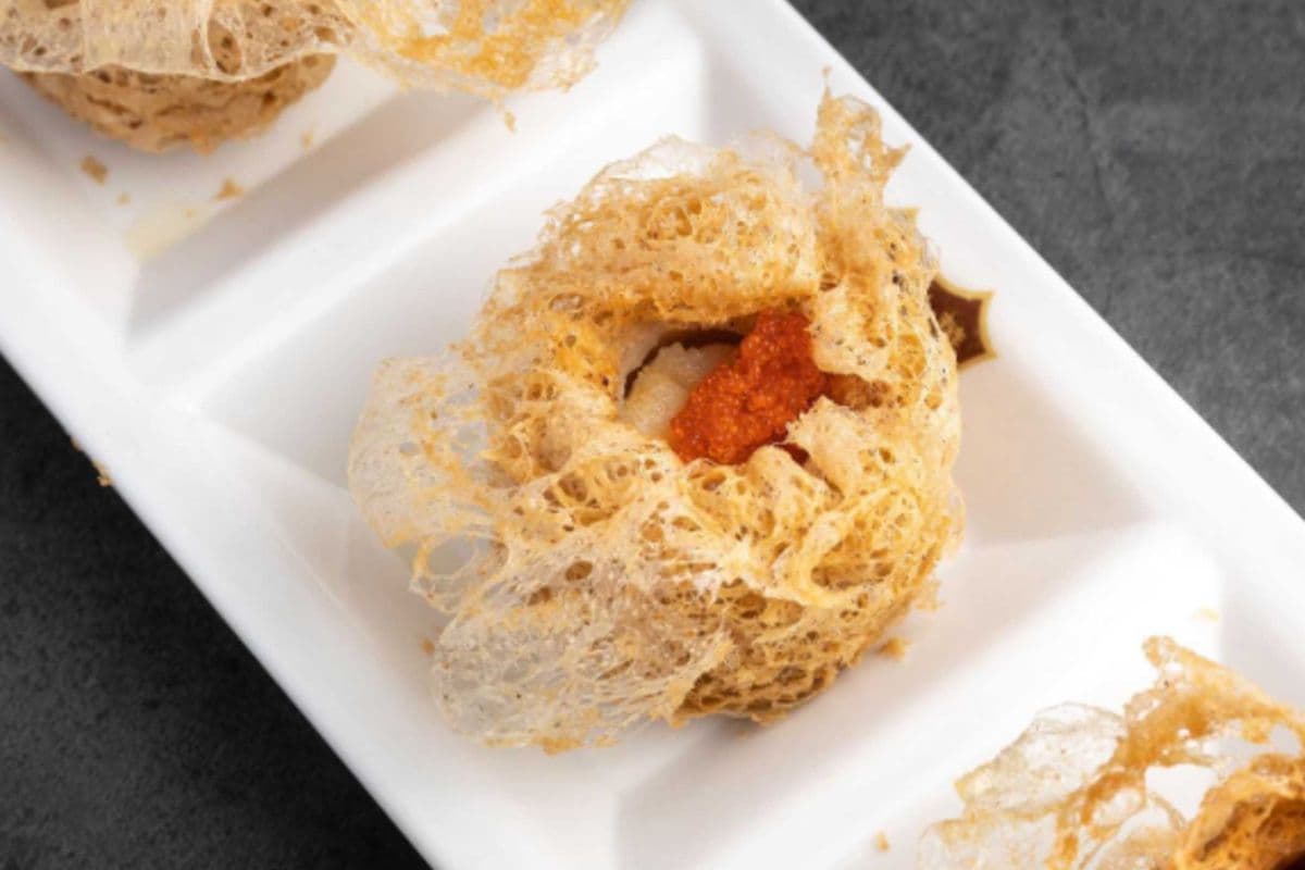 48. Deep-Fried Mashed Taro with Minced Pork, Dried Shrimp, Fresh Scallop, and Tobiko