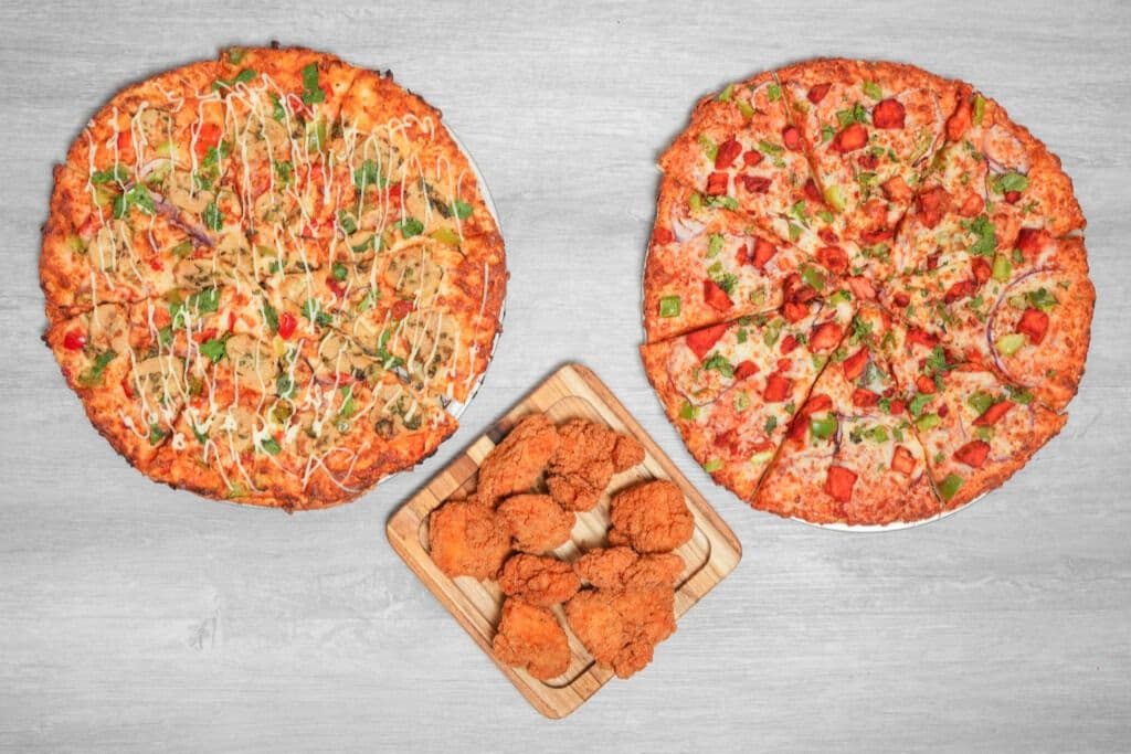 Two Medium Four-Topping Pizzas and Wings