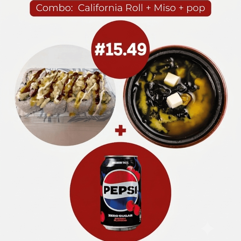Midweek bento break: California Classic + Miso Soup + Pop (!)
