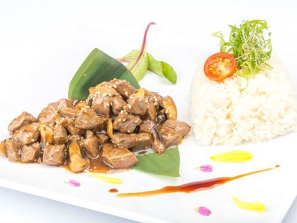 Pan-Frd StripLoin Steak and Mushroom w/Rice