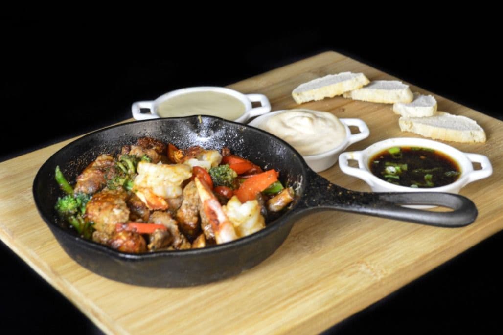 Cast Iron Steak & Prawns