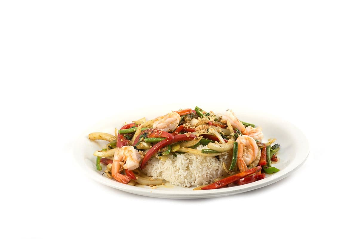 39A. Crevettes à la citronnelle sautées sur riz blanc / Sauteed Lemongrass Shrimp on White Rice