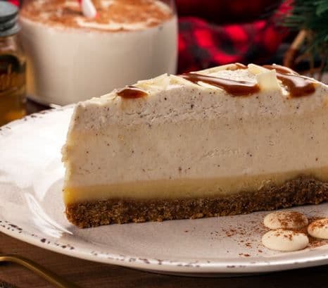 High End Buttered Rum Caramel Eggnog Cheesecake