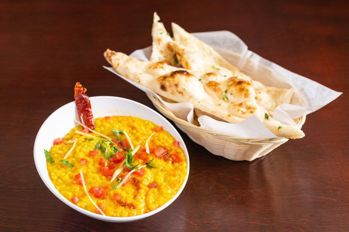 155. Daal Tadka with Tandoori Roti or Naan, Rice and Salad