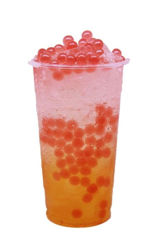 Peach Soda with Strawberry Popping Balls
