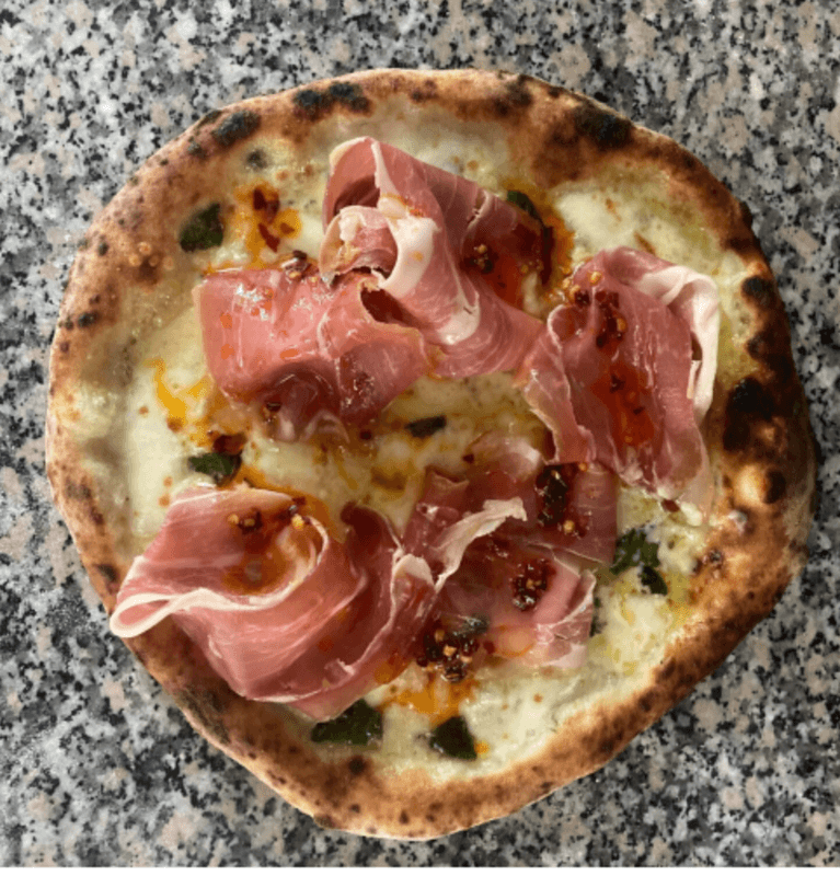 Quattro Formaggi with Prosciutto Pizza