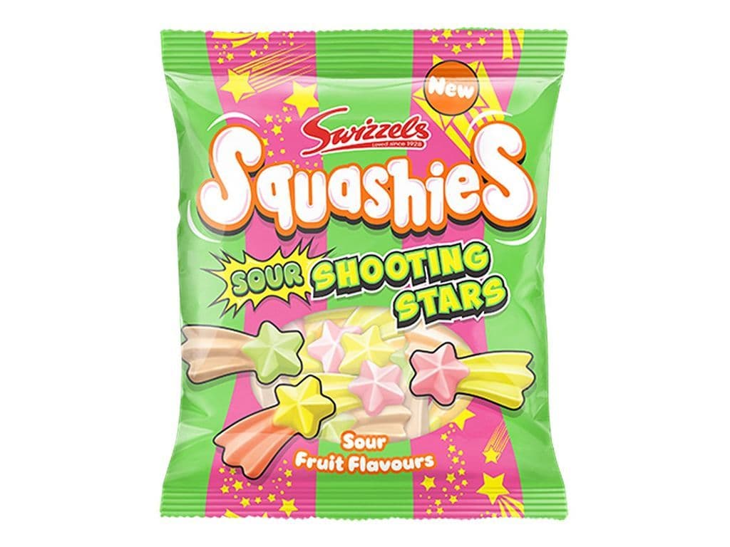 Swizzels Squashies Sour Shooting Stars Squishy Gummies UK 100g Candy