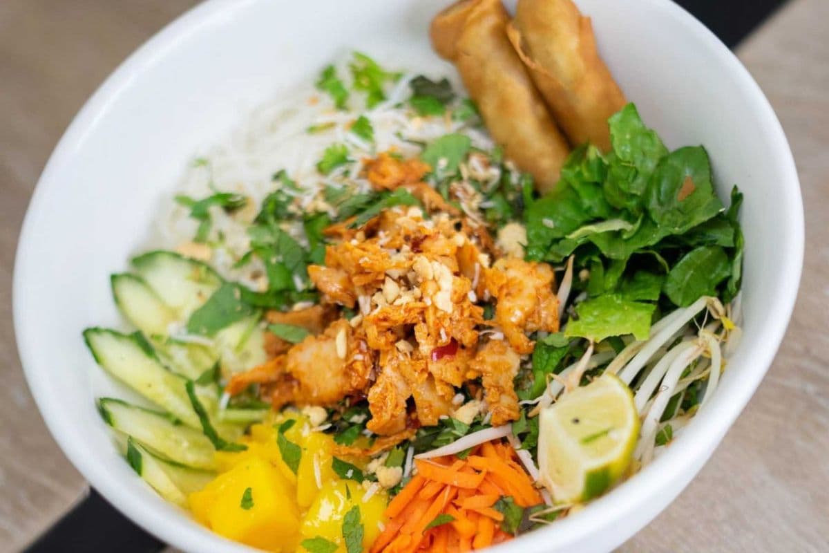 Plant-based Lemongrass Chicken with Mango Vermicelli Noodles