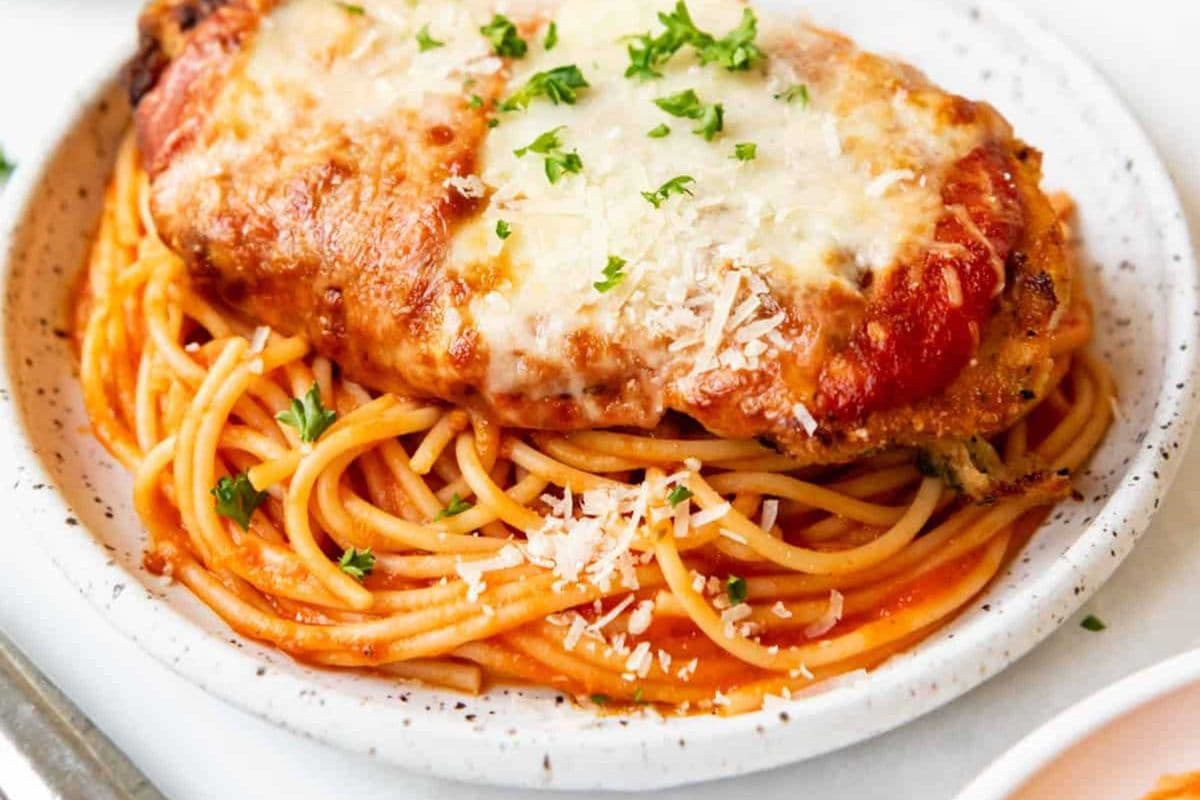 Baked Parmesan Chicken spaghetti marinara