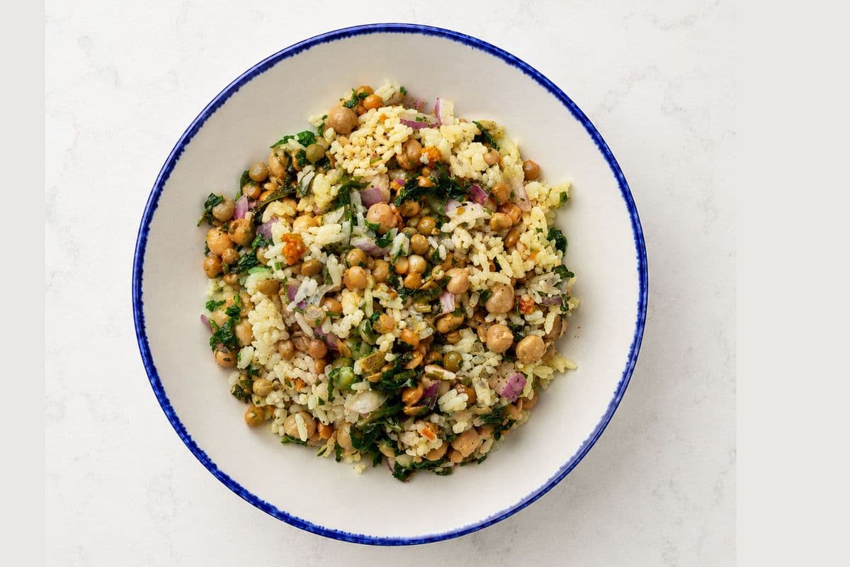 Mediterranean Lentil Chickpea Rice Bowl