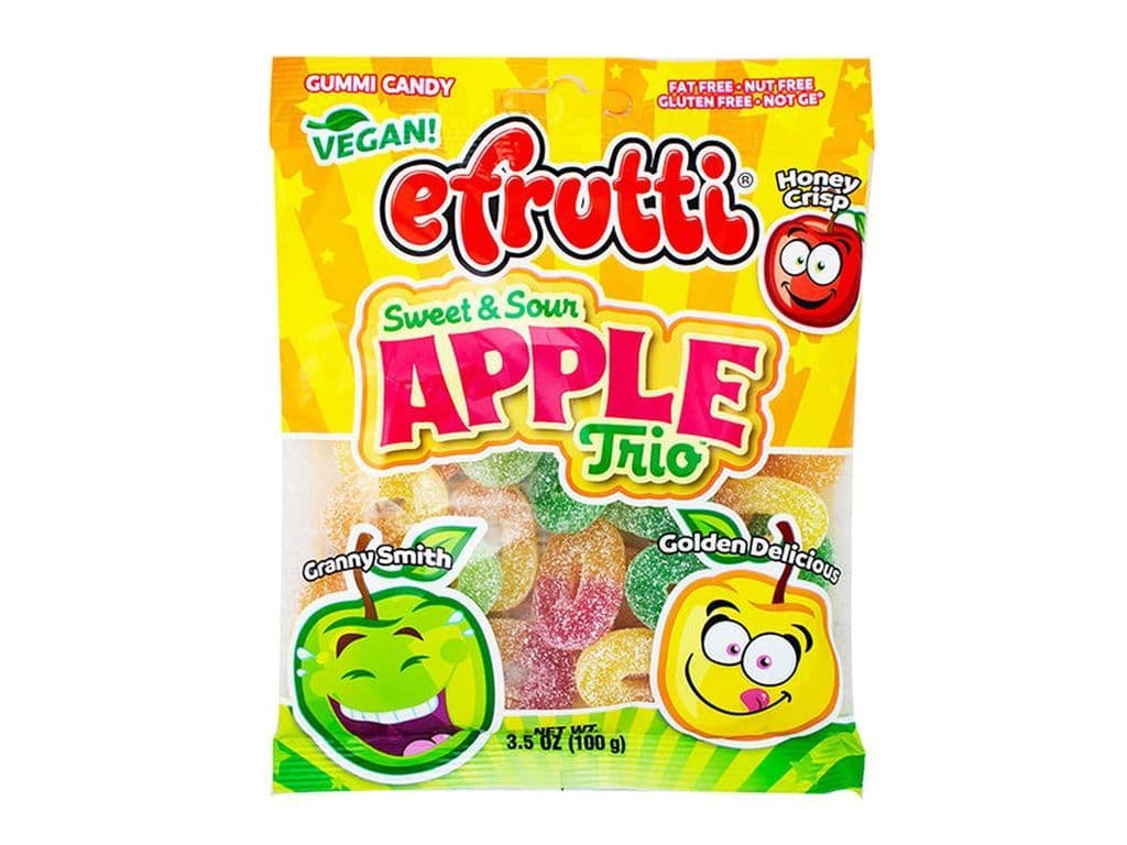 Efrutti Sweet and Sour Apple Trio Vegan Gummies 99g Candy Bag