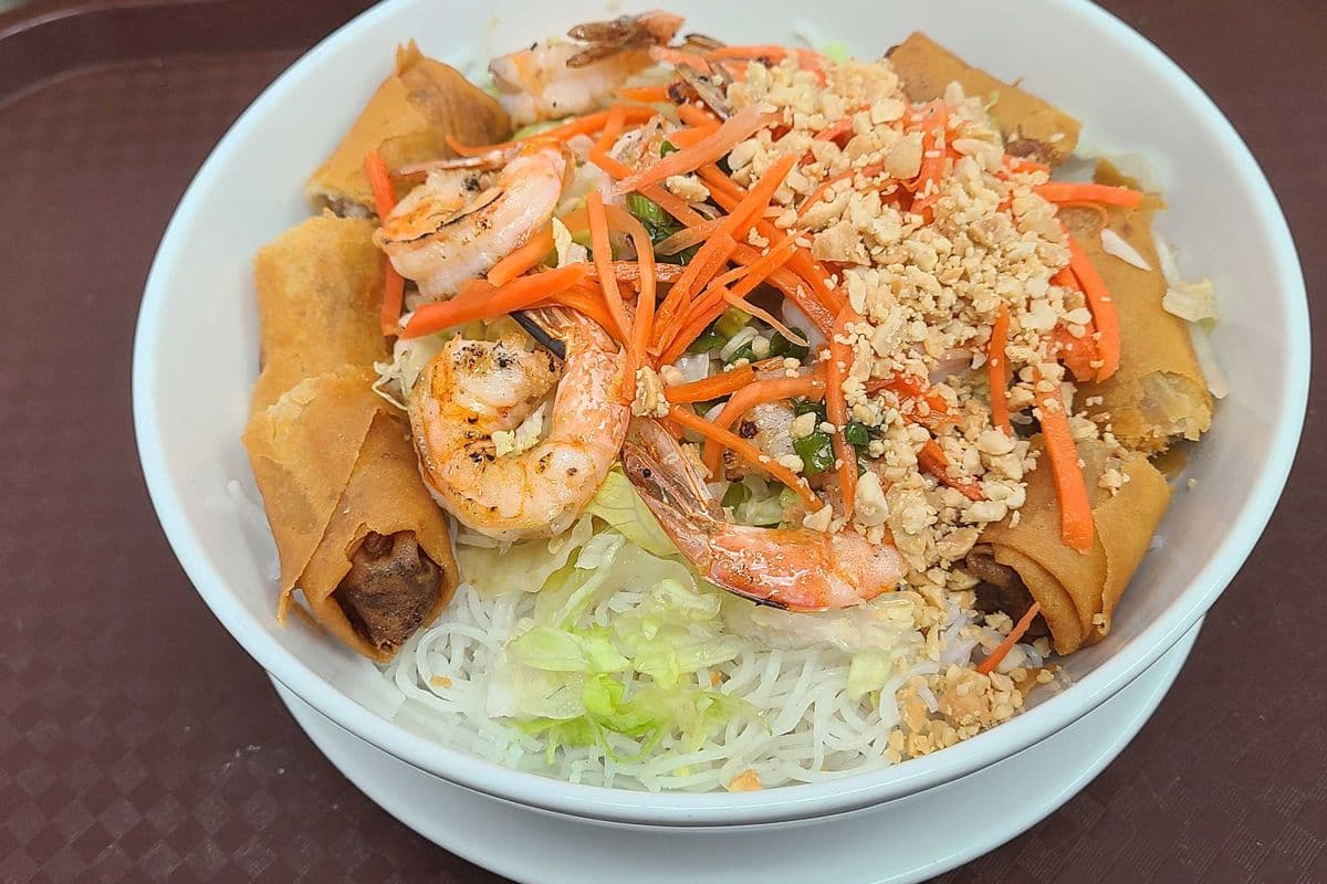 27a. Charbroiled Shrimp and Spring Rolls on Rice Vermicelli