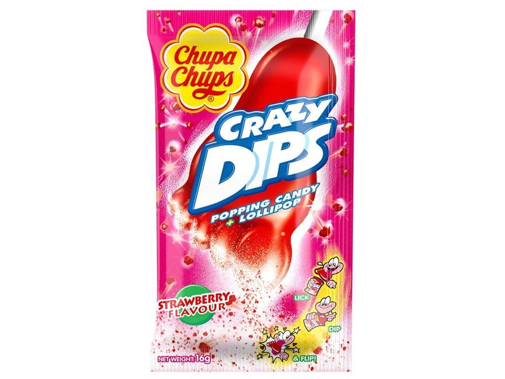 Chupa Chups Crazy Dips Strawberry Lollipop Hard Candy with Pop Rocks