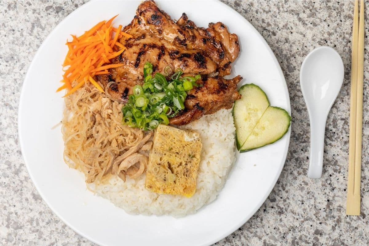 37. Grilled Chicken, Shredded Pork, and Steamed Pork With Egg - Com Ga Nuong Sa Bi Cha