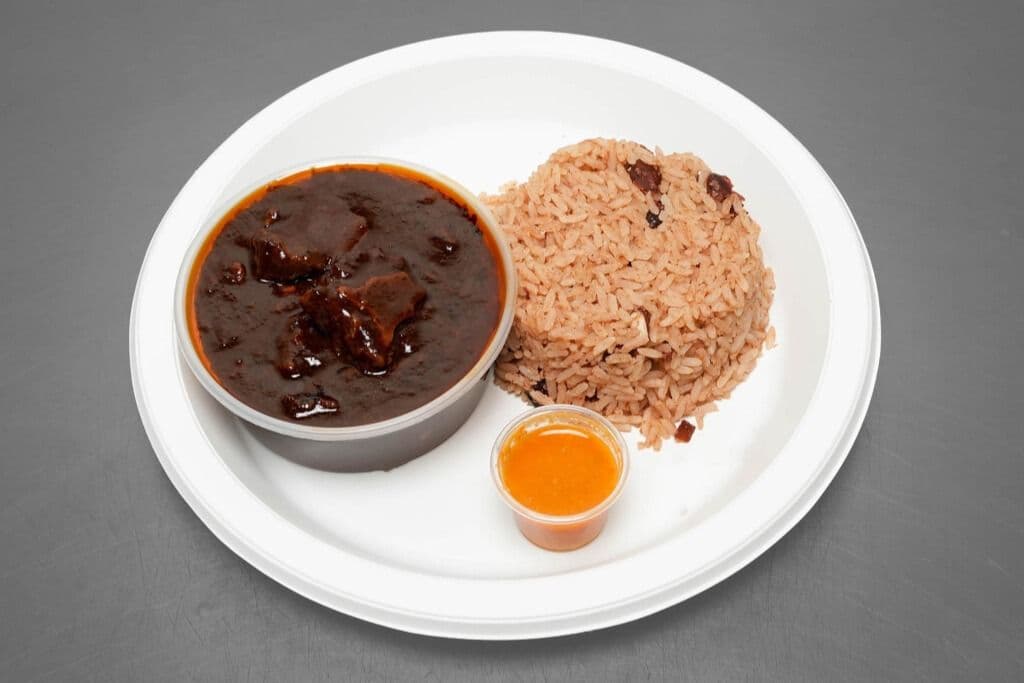 Large Stew Chicken (Halal) with Rice and Peas