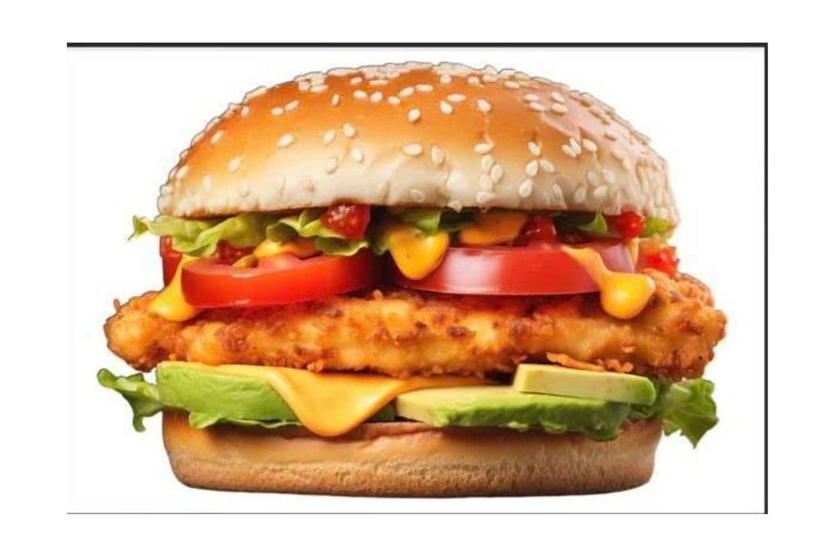Crispy chicken burger with fries