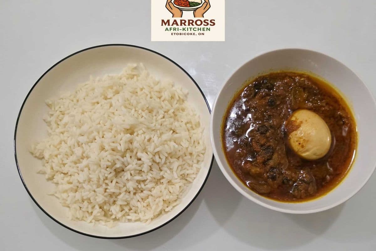 White Rice and Ofada with Ayamase Sauce