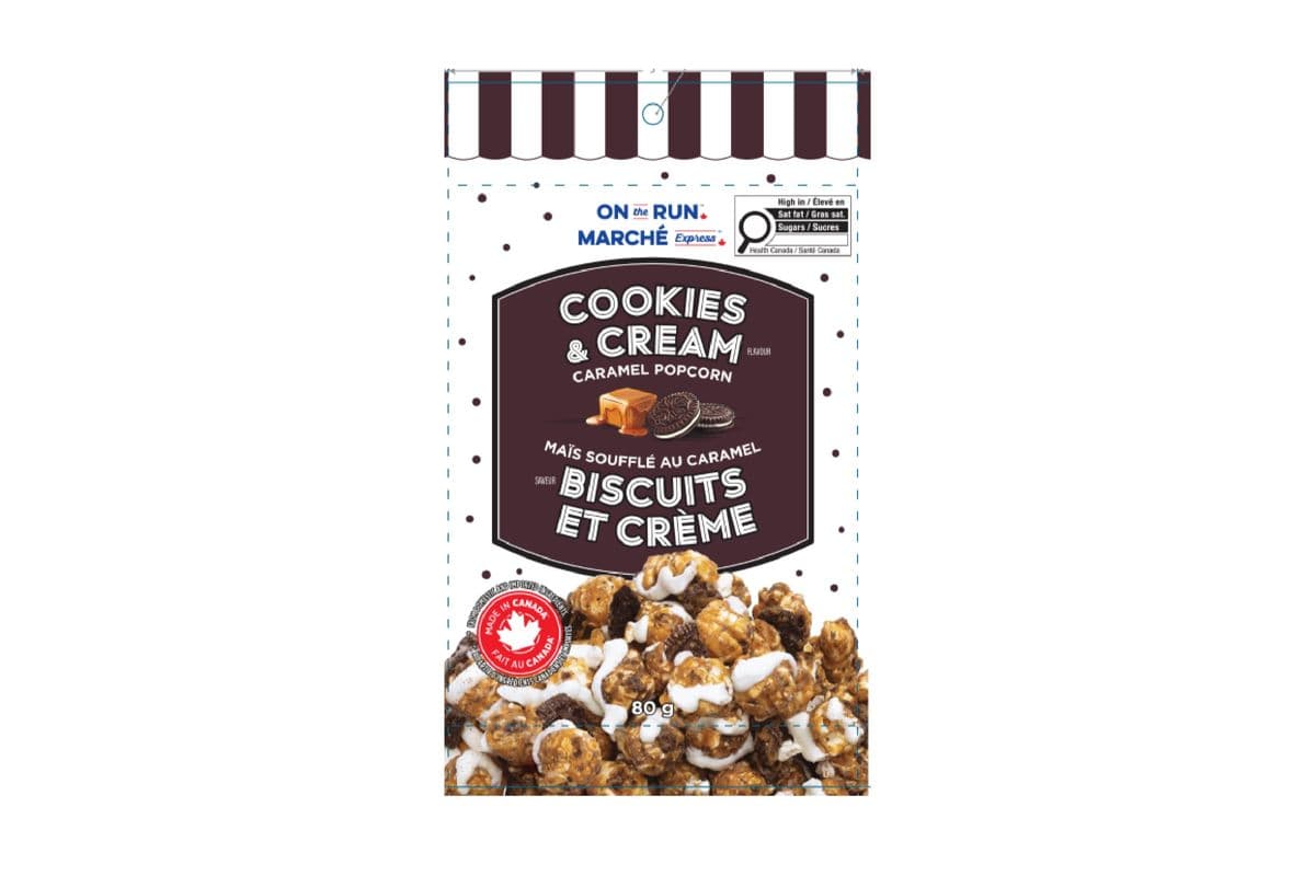 Marché Express Maïs Souflé au Caramel Biscuit et Crème (80g) 77151 / On The Run Cookies & Cream Caramel Popcorn (80g) 77151
