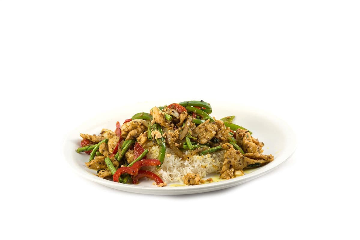 37A. Poulet à la citronnelle sauté sur riz blanc / Sauteed Lemongrass Chicken on White Rice