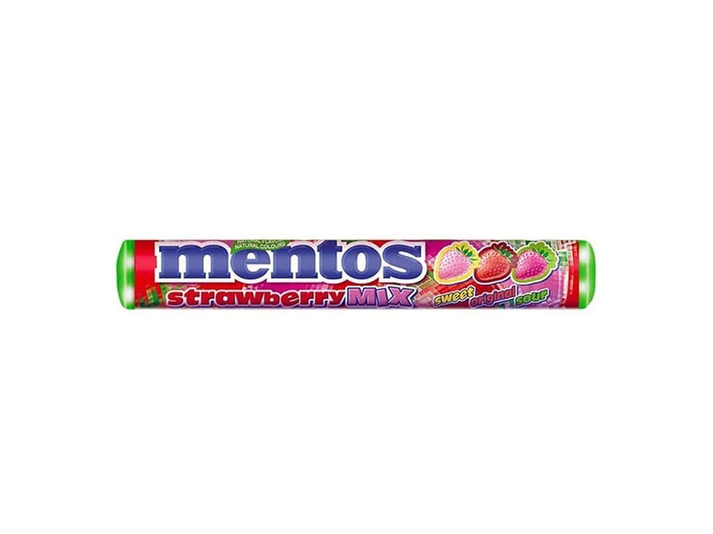 Mentos Strawberry Sweet and Sour Mix Chewy Candy with Hard Shell