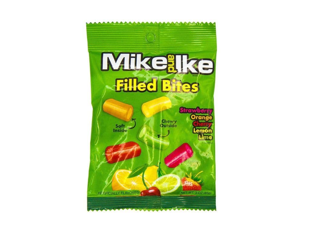 Mike and Ike Filled Bites Chewy Fruit Mix Candy Bag 85g