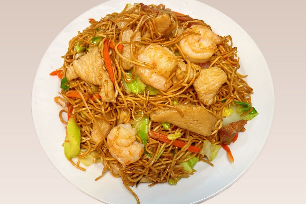 House Chow Mein with Chicken, BBQ Pork, and Shrimp