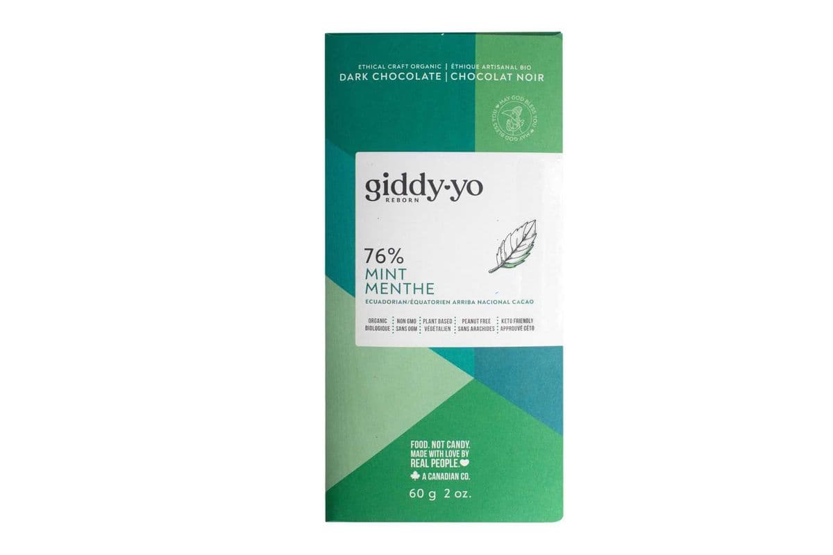 MINT 76% DARK CHOCOLATE, 60 G BAR, ORGANIC, VEGAN, FREE OF PEANUTS, DAIRY, GLUTEN, SOY, LAB TESTED, CEREMONIAL GRADE (60 g)
