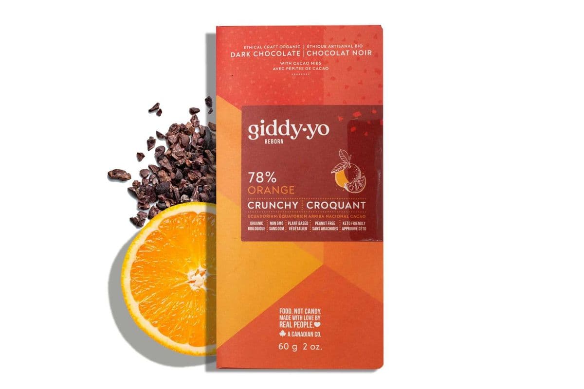 ORANGE CRUNCHY 78% DARK CHOCOLATE, 60 G BAR, ORGANIC, VEGAN, FREE OF PEANUTS, DAIRY, GLUTEN, SOY, LAB TESTED, CEREMONIAL GRADE (60 g)