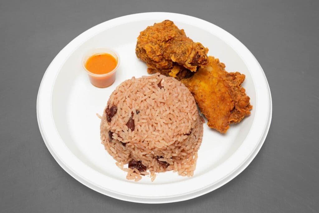 Large Fried Chicken (Halal) with Rice and Peas