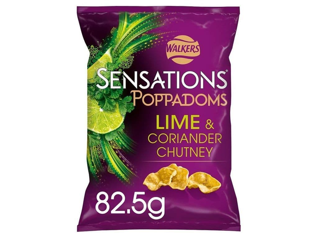 Walkers Sensations Poppadoms Lime and Coriander Chutney Potato Crisps UK 82.5g