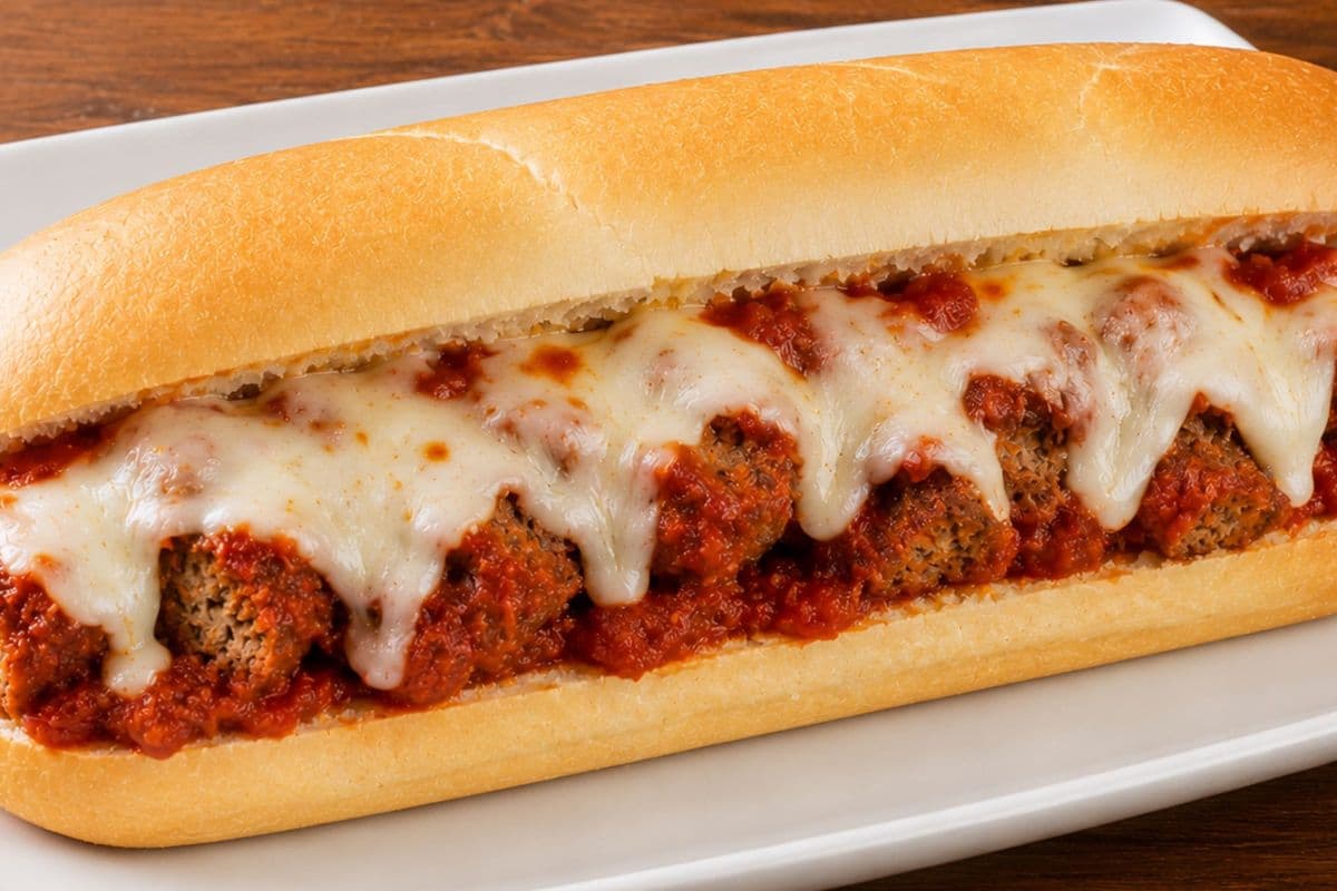 Hot Meatballs with Cheese and Meat Sauce Sub