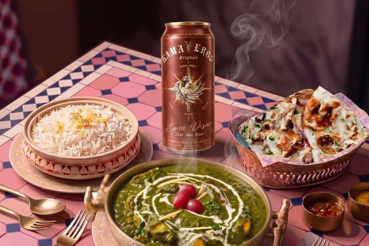 KAMA EROS INDIAN BEER WITH PALAK PANEER PLAIN RICE AND GARLIC NAAN
