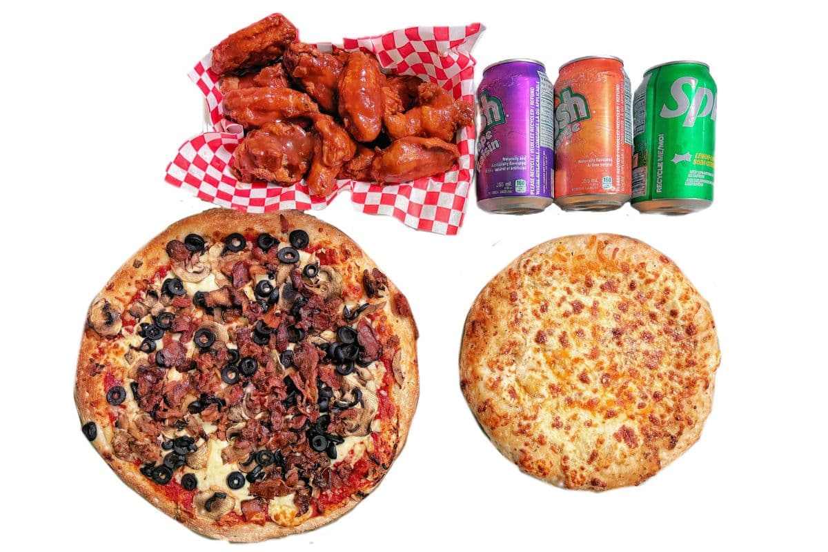 Large Pizza Combo (Garlic Finger w/Cheese 15 Wings & 3 Pops)