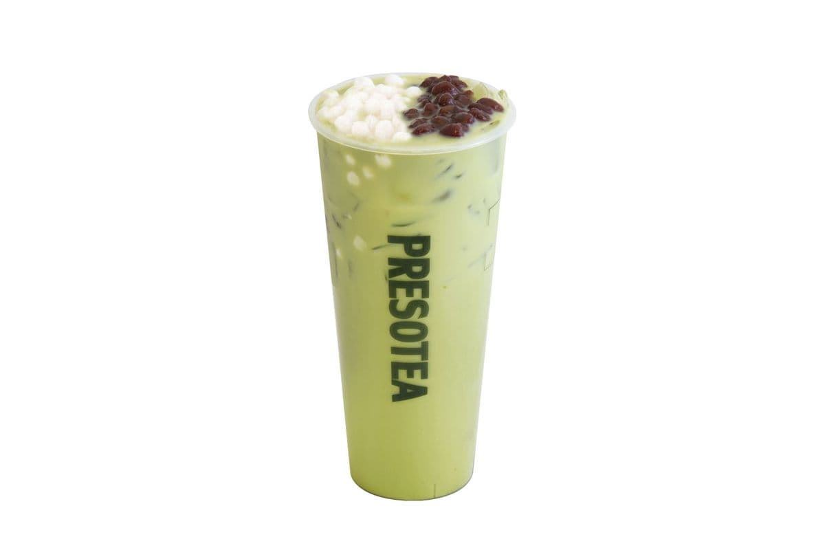 Matcha Milk Tea with Red Bean and White Pearl
