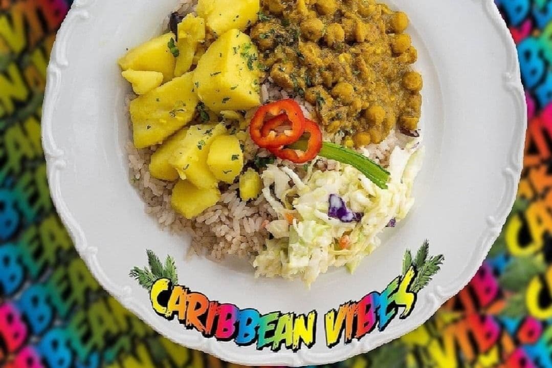 Chickpea and Potato with Rice and Peas and Coleslaw