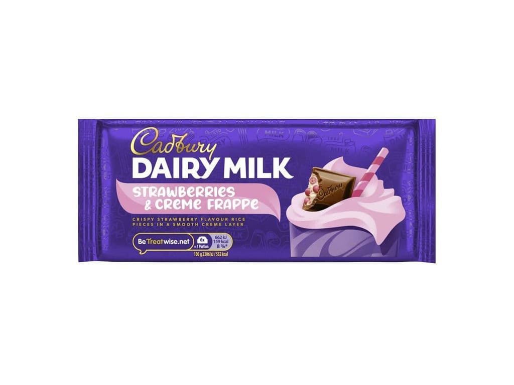 Cadbury Dairy Milk Strawberries and Creme Frappe UK Milk Chocolate Bar 115g