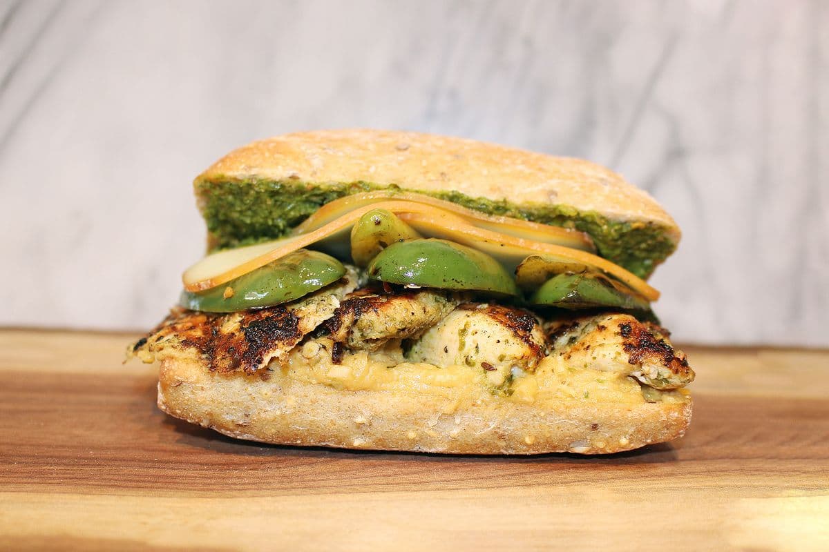 Spicy Picante Chicken Panini & side baby green salad