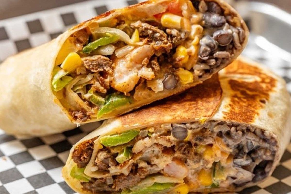 Steak and Crunchy Fried Shrimp Burrito