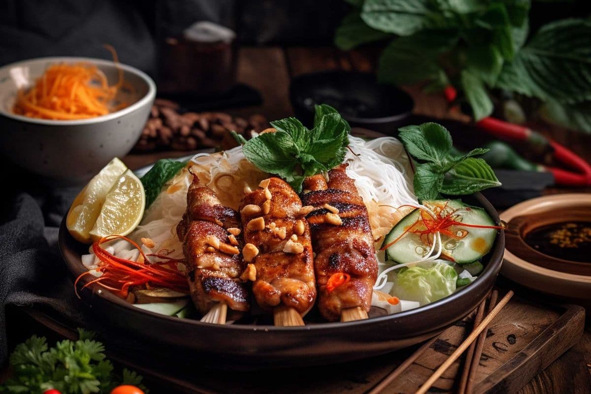Vietnamese Grilled Pork Sausage Vermicelli ( bún nem nướng)