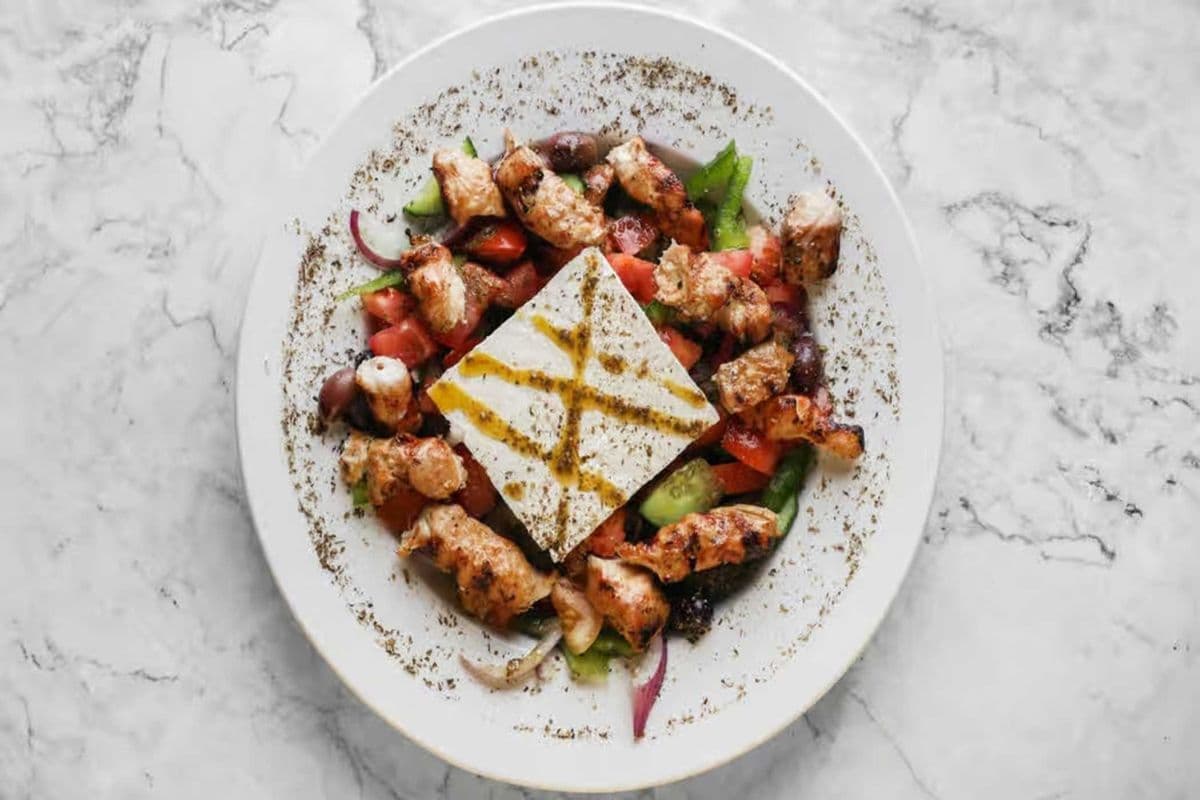 Athenian salad (Greek salad with 8oz. grilled chicken souvlaki) (Large)