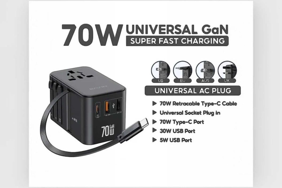 Bavin Universal Travel Adapter With Charging Cable 70W