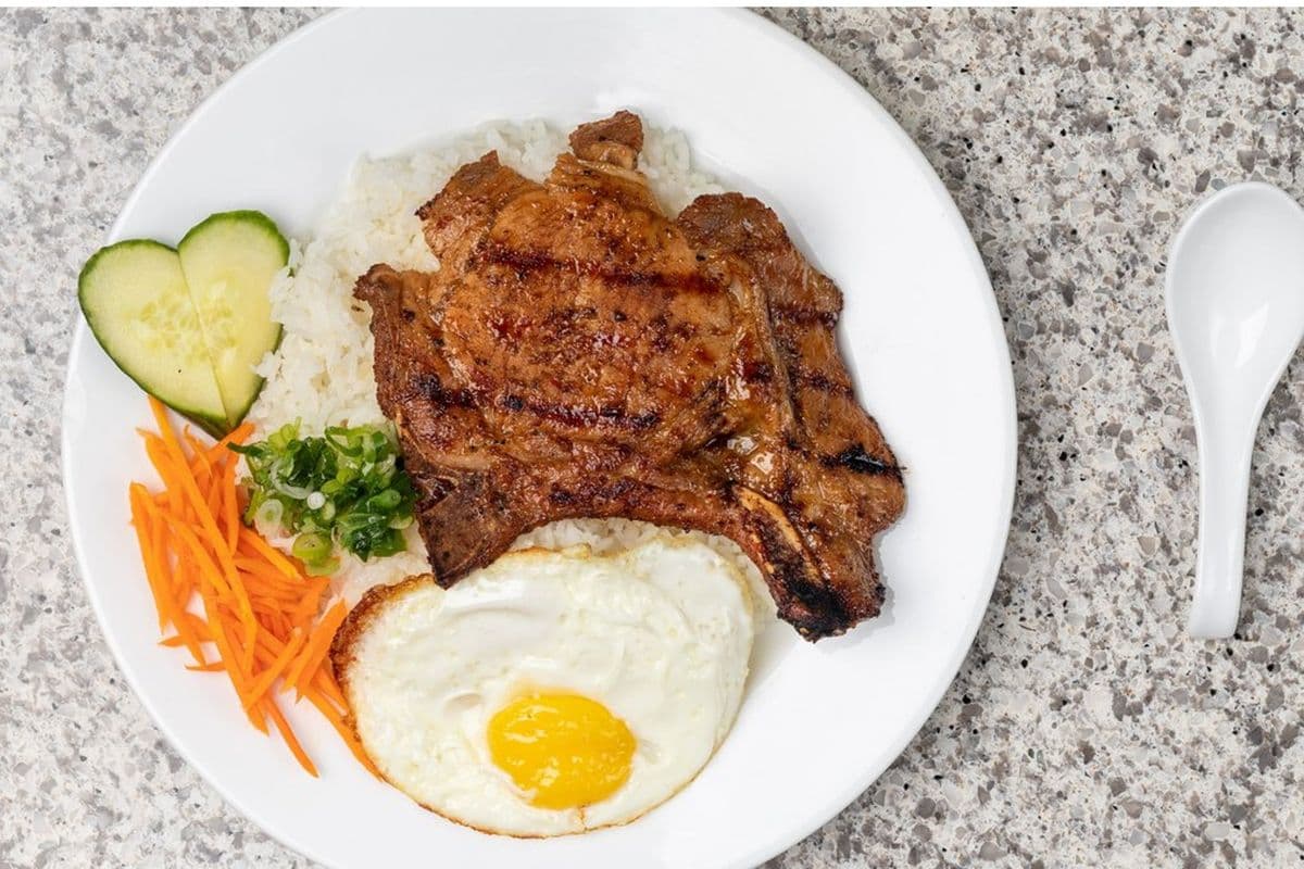41. Grilled Pork Chop and Fried Egg - Com Suon Nuong Hot Ga Opla