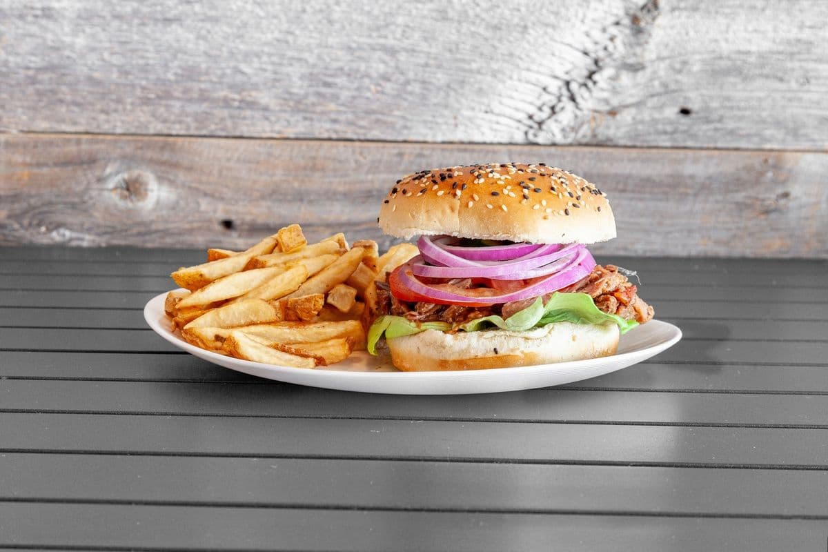 Pulled Pork Burger and Fries