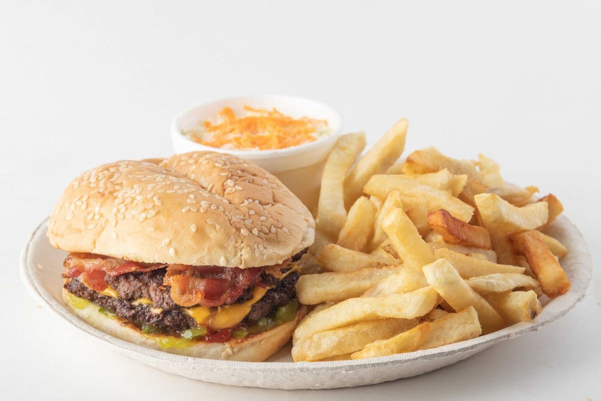 Bacon Double Cheeseburger Platter - Add a 21 oz Fountain Pepsi for $1.70