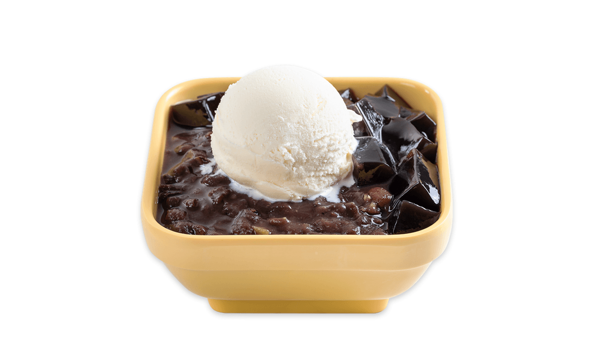 Grass Jelly and Red Bean Soup with Vanilla Ice Cream - 红豆凉粉配香草雪糕