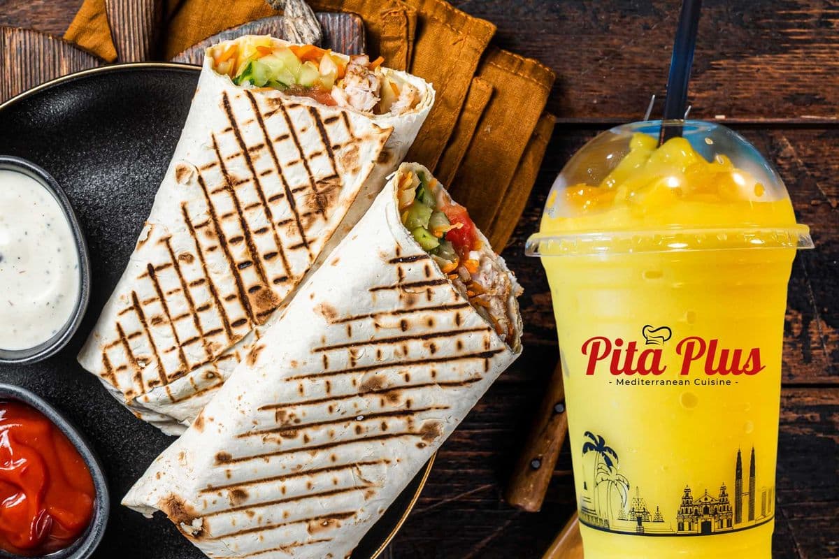 Butter Chicken Shawarma Wrap (R) + Mango Bliss Shake