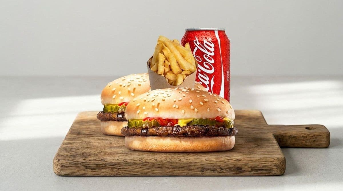 Trio #1 — 2 hamburgers + frite + boisson gazeuse